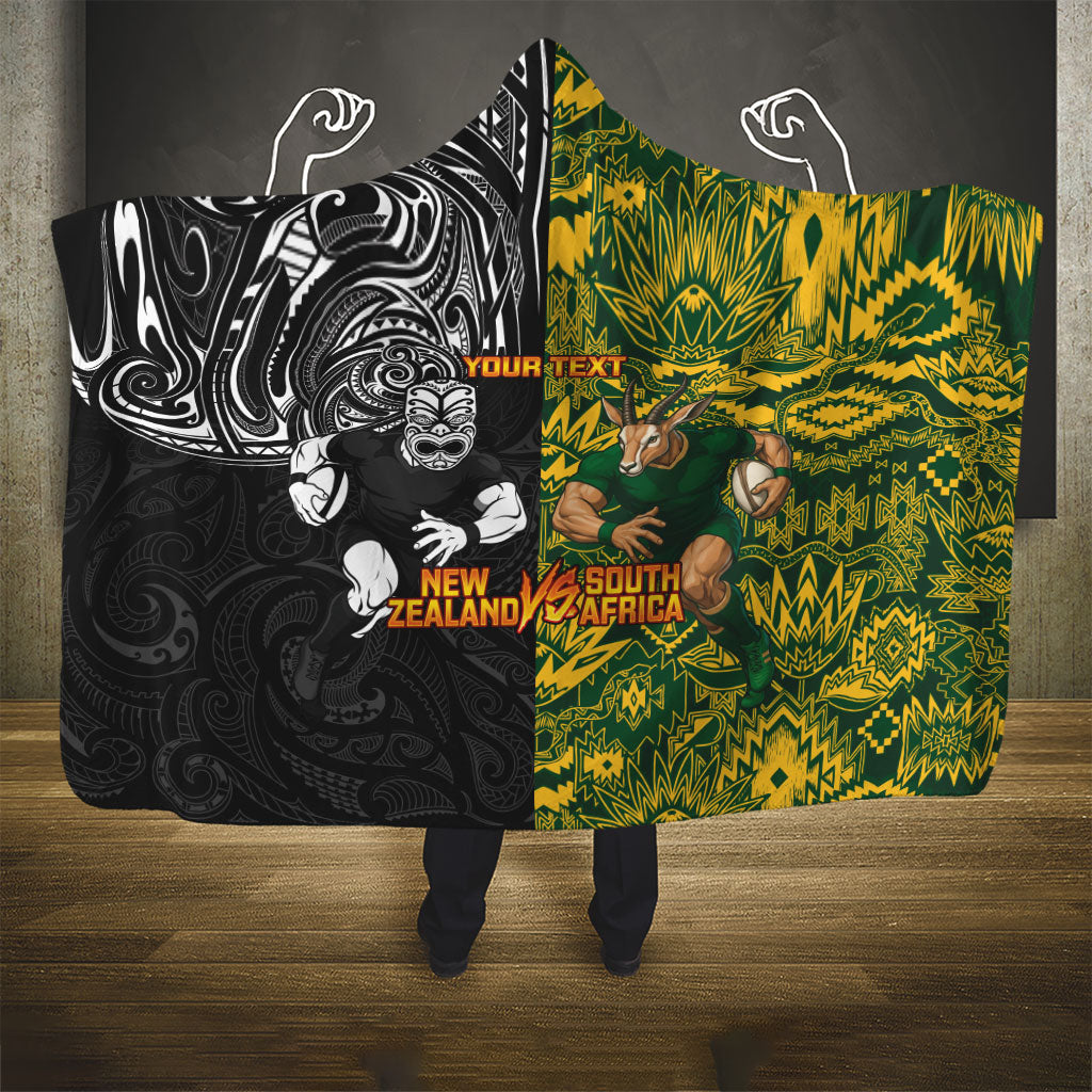 Custom New Zealand vs South Africa Hooded Blanket Rugby Rivalry Two Nations One Battle