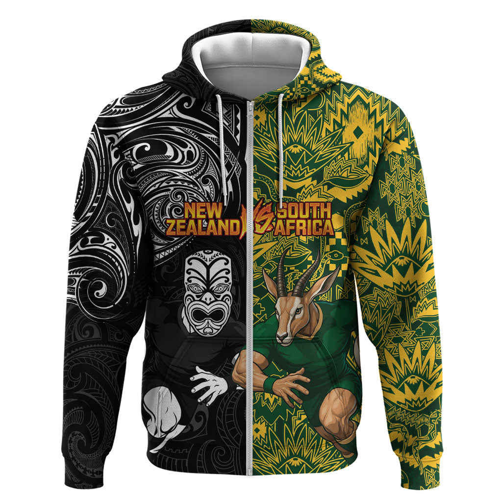 Custom New Zealand vs South Africa Hoodie Rugby Rivalry Two Nations One Battle
