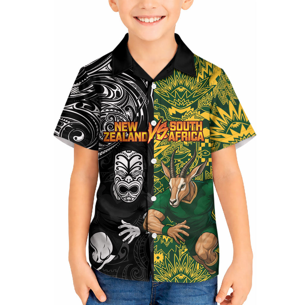 Custom New Zealand vs South Africa Kid Hawaiian Shirt Rugby Rivalry Two Nations One Battle