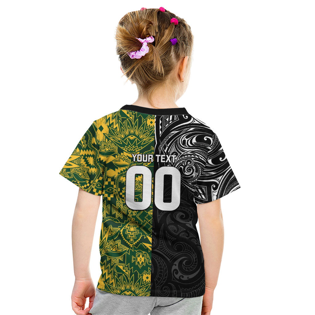 Custom New Zealand vs South Africa Kid T Shirt Rugby Rivalry Two Nations One Battle