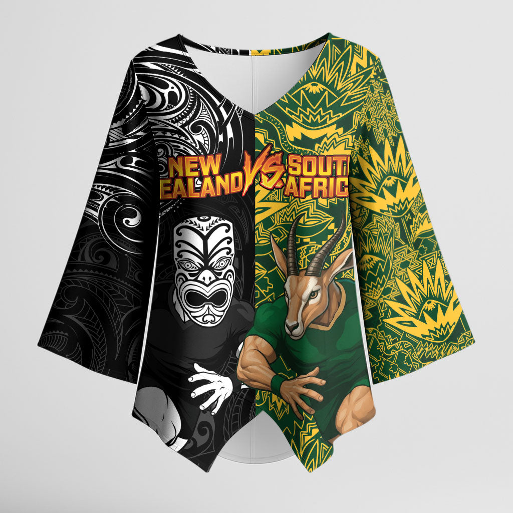Custom New Zealand vs South Africa Kimono Sleeve Blouse Rugby Rivalry Two Nations One Battle