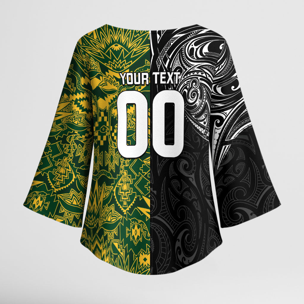 Custom New Zealand vs South Africa Kimono Sleeve Blouse Rugby Rivalry Two Nations One Battle