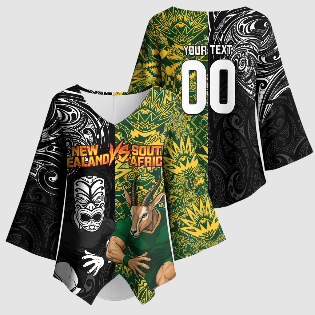 Custom New Zealand vs South Africa Kimono Sleeve Blouse Rugby Rivalry Two Nations One Battle