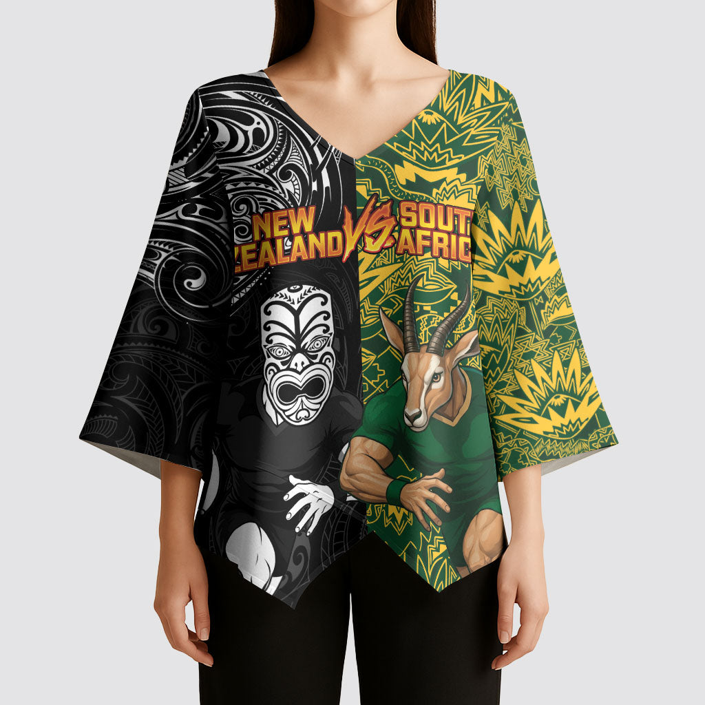 Custom New Zealand vs South Africa Kimono Sleeve Blouse Rugby Rivalry Two Nations One Battle