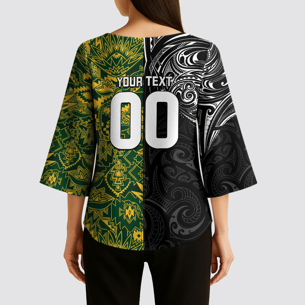 Custom New Zealand vs South Africa Kimono Sleeve Blouse Rugby Rivalry Two Nations One Battle
