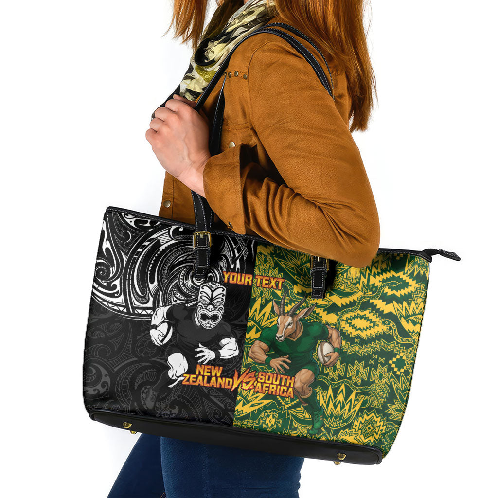 Custom New Zealand vs South Africa Leather Tote Bag Rugby Rivalry Two Nations One Battle