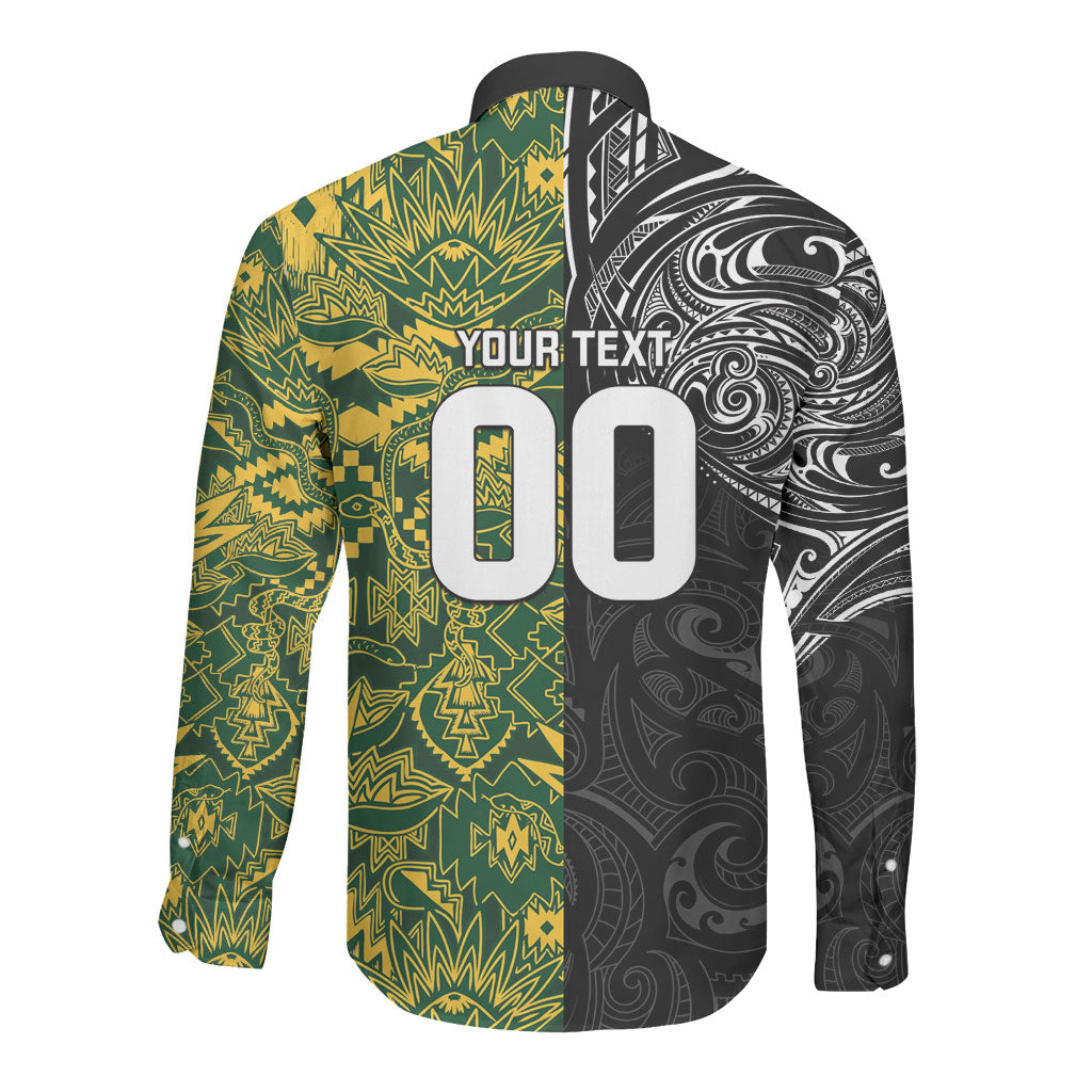 Custom New Zealand vs South Africa Long Sleeve Button Shirt Rugby Rivalry Two Nations One Battle