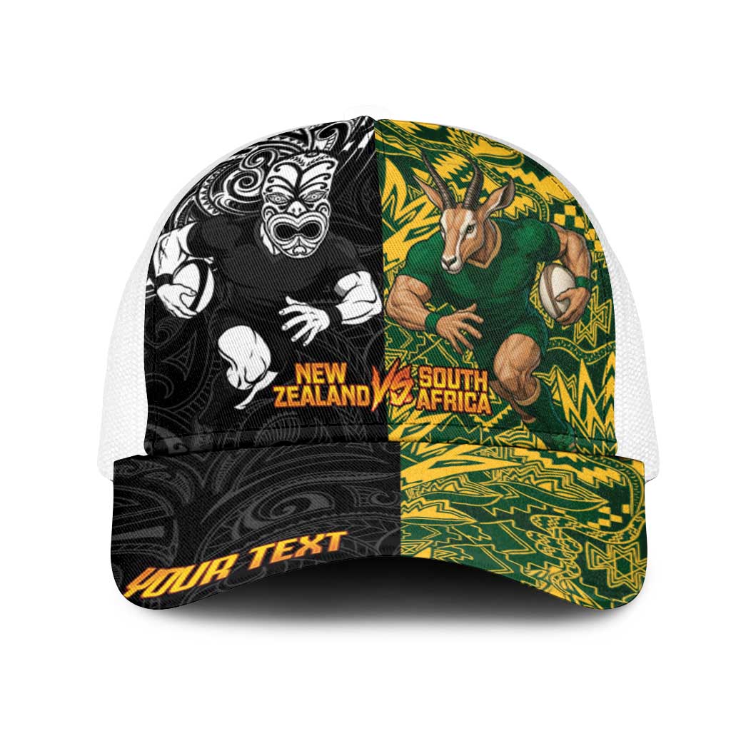 Personalised New Zealand vs South Africa Mesh Trucker Cap Rugby Rivalry Two Nations One Battle