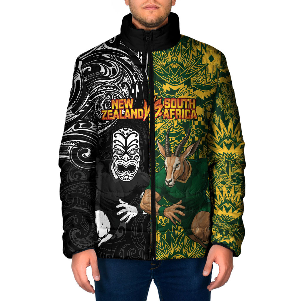 Custom New Zealand vs South Africa Padded Jacket Rugby Rivalry Two Nations One Battle