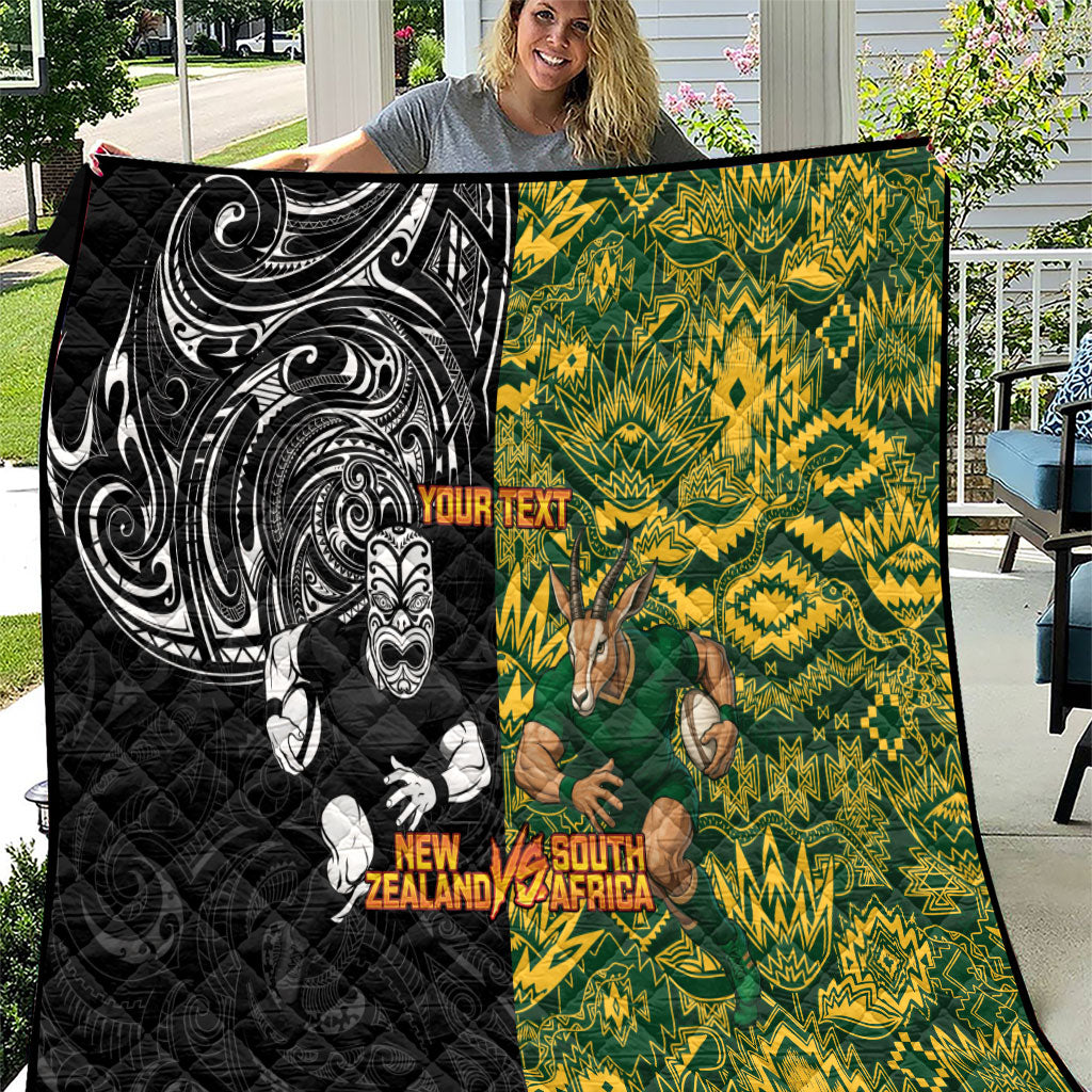 Custom New Zealand vs South Africa Quilt Rugby Rivalry Two Nations One Battle