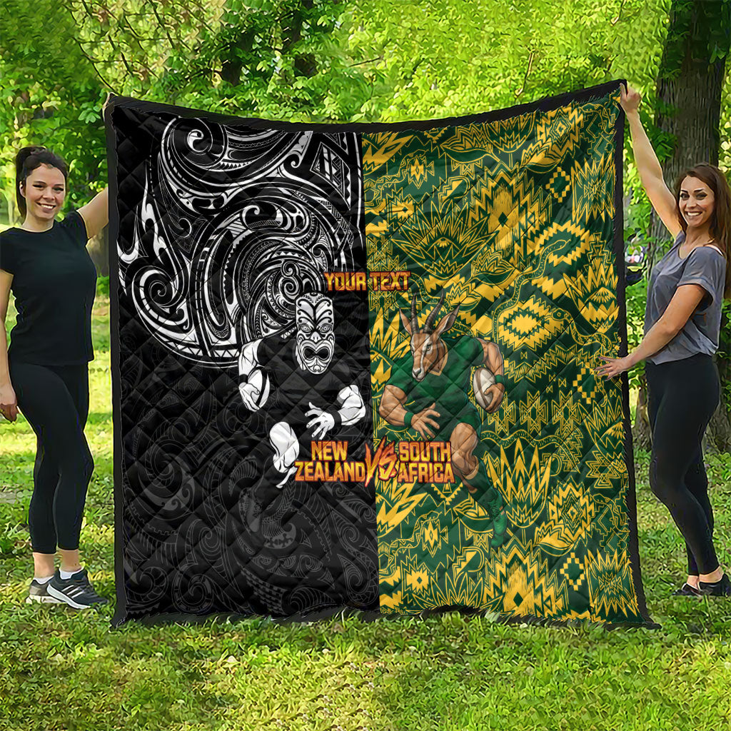 Custom New Zealand vs South Africa Quilt Rugby Rivalry Two Nations One Battle