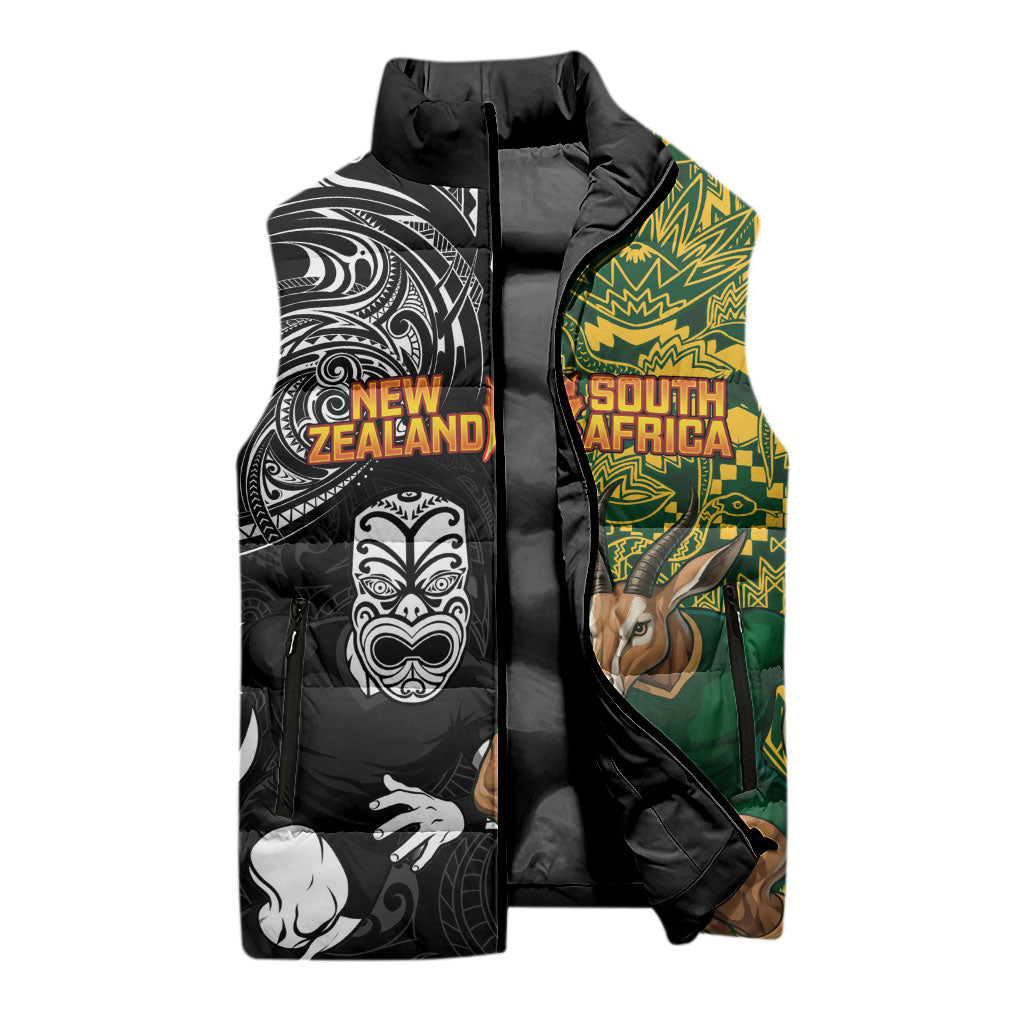 Custom New Zealand vs South Africa Sleeveless Puffer Jacket Rugby Rivalry Two Nations One Battle