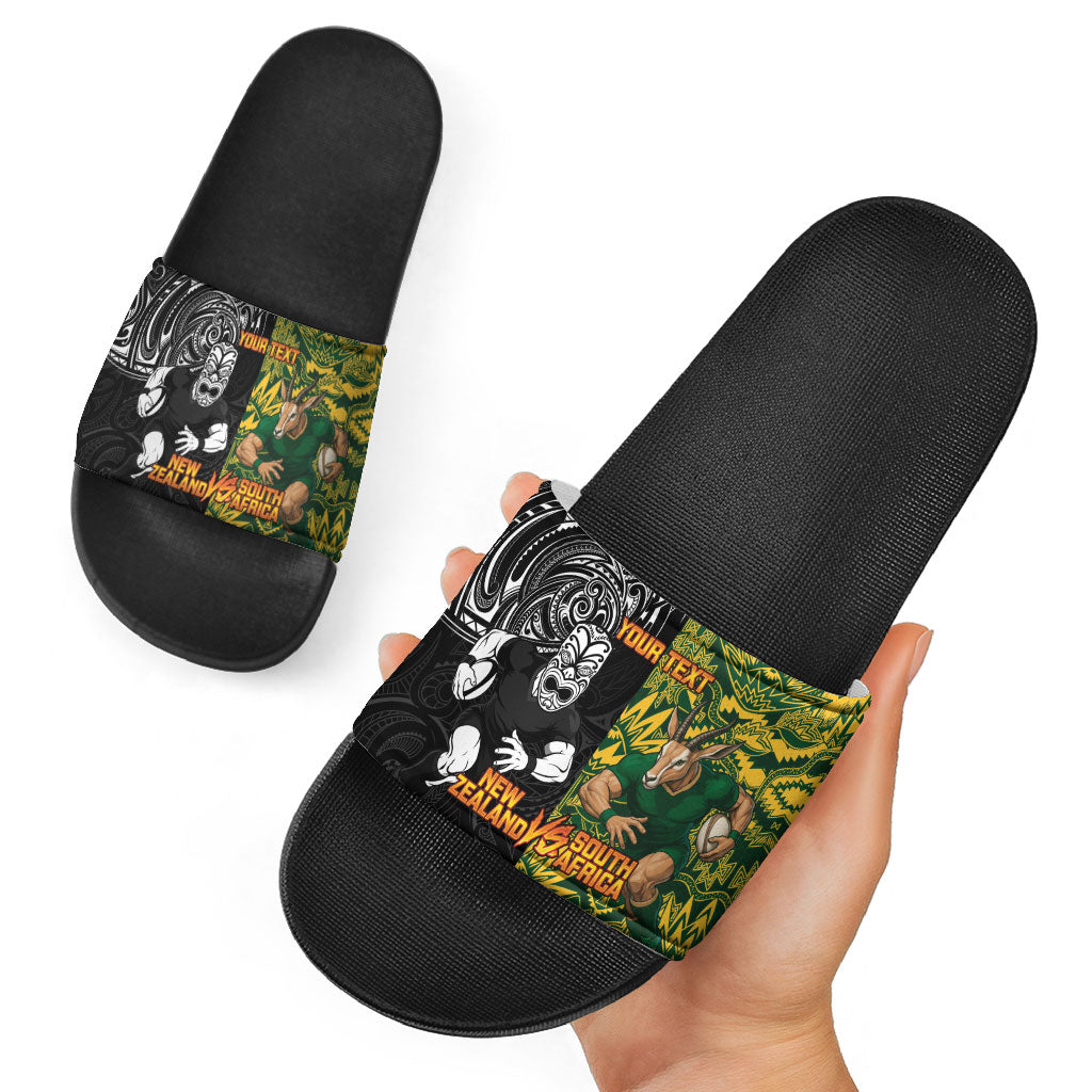 Custom New Zealand vs South Africa Slide Sandals Rugby Rivalry Two Nations One Battle