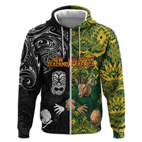 Custom New Zealand vs South Africa Zip Hoodie Rugby Rivalry Two Nations One Battle