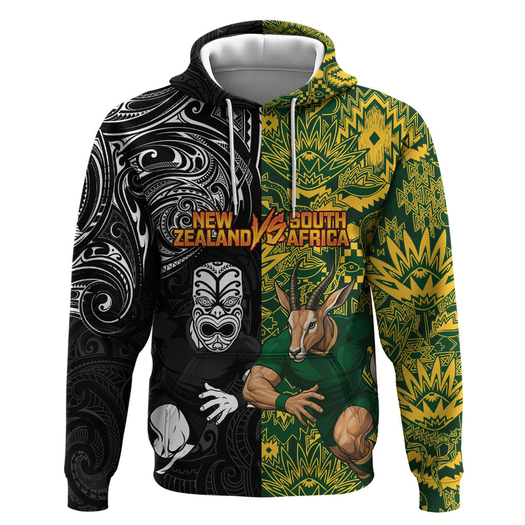 Custom New Zealand vs South Africa Zip Hoodie Rugby Rivalry Two Nations One Battle
