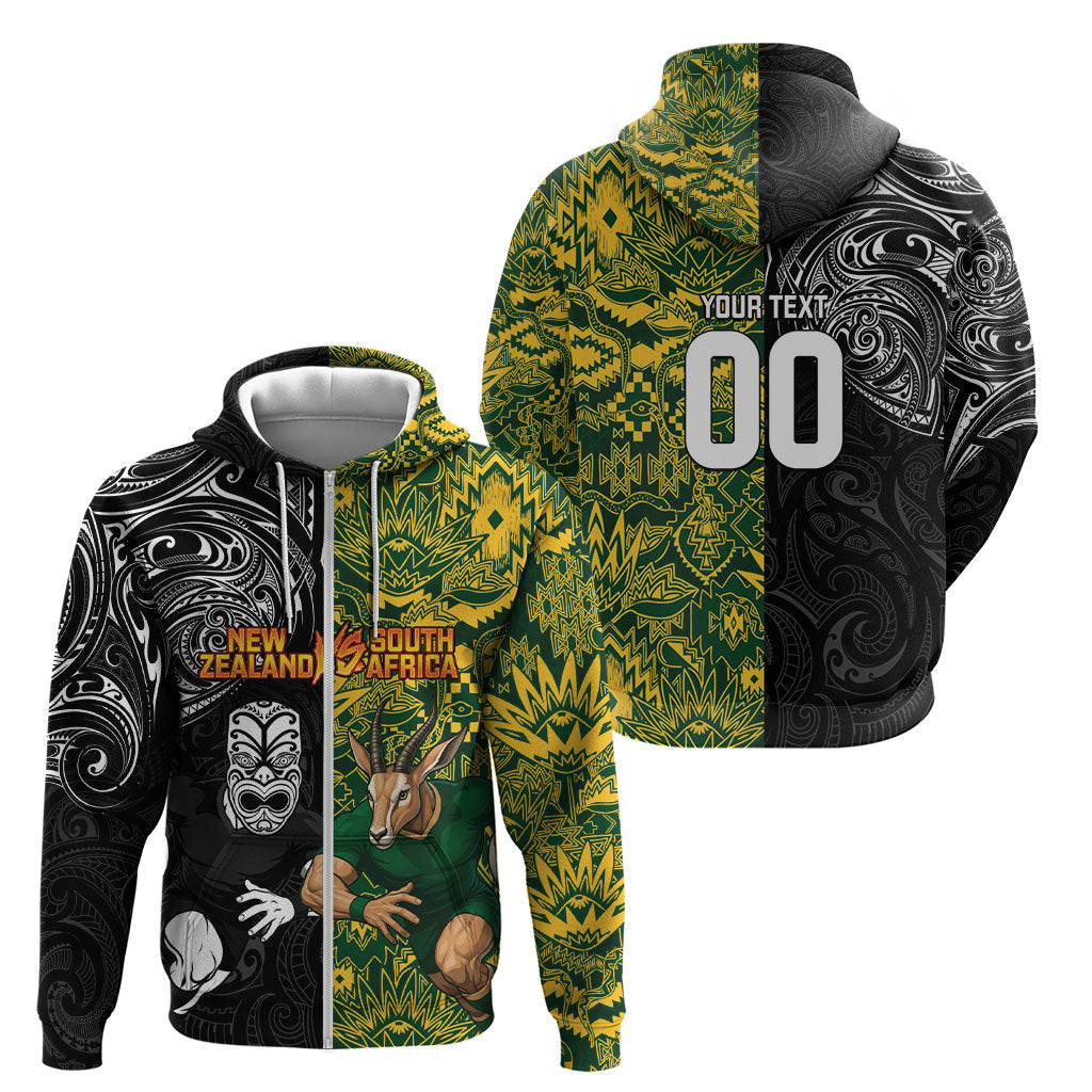 Custom New Zealand vs South Africa Zip Hoodie Rugby Rivalry Two Nations One Battle