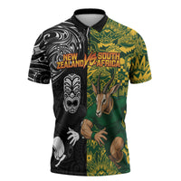 Custom New Zealand vs South Africa Zipper Polo Shirt Rugby Rivalry Two Nations One Battle