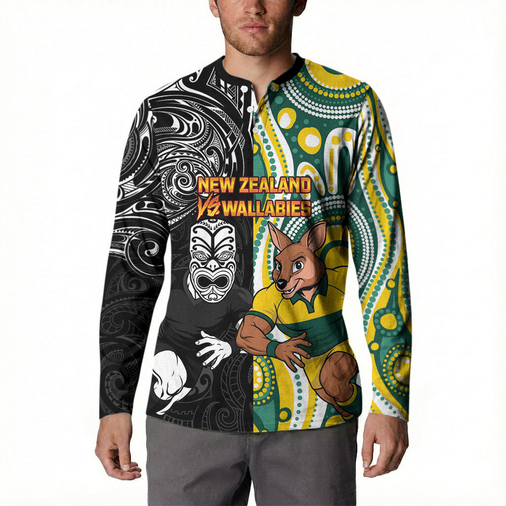 Custom Australia vs New Zealand Button Sweatshirt Rugby Rivalry Two Nations One Battle