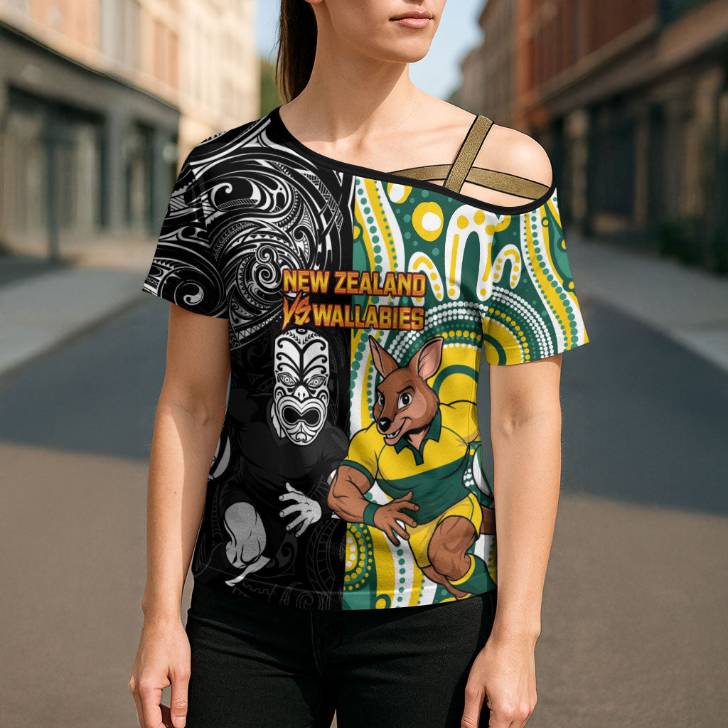Custom Australia vs New Zealand Cross Shoulder Shirt Rugby Rivalry Two Nations One Battle
