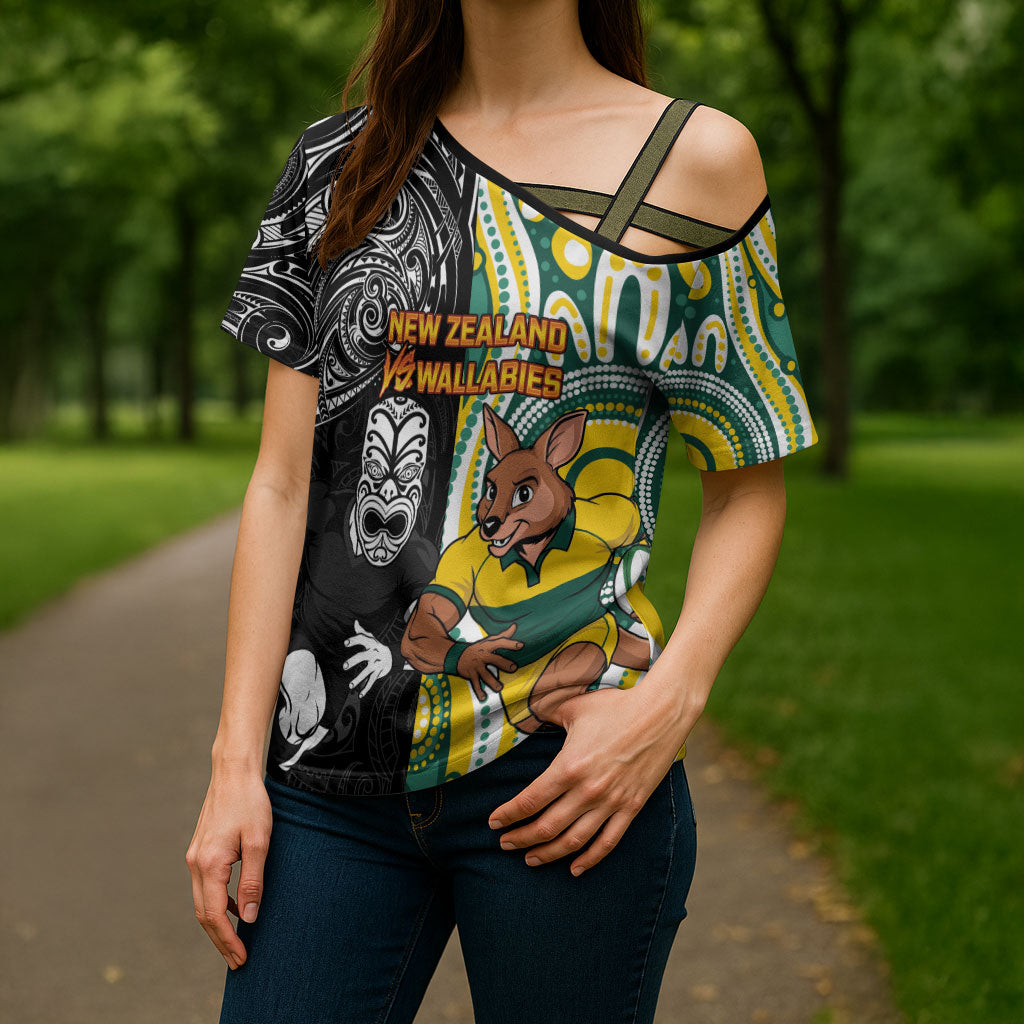 Custom Australia vs New Zealand Cross Shoulder Shirt Rugby Rivalry Two Nations One Battle