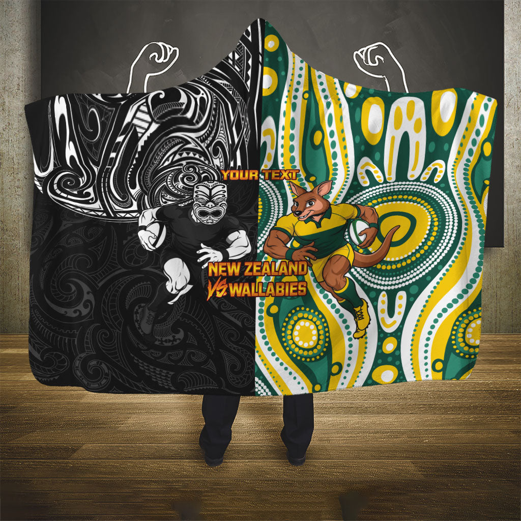 Custom Australia vs New Zealand Hooded Blanket Rugby Rivalry Two Nations One Battle