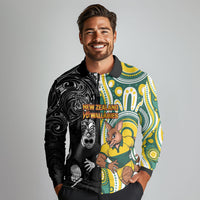 Custom Australia vs New Zealand Long Sleeve Polo Shirt Rugby Rivalry Two Nations One Battle