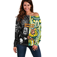 Custom Australia vs New Zealand Off Shoulder Sweater Rugby Rivalry Two Nations One Battle