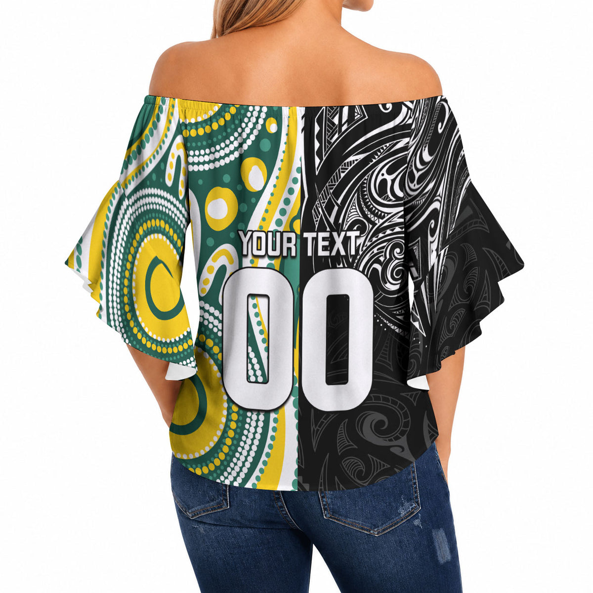 Custom Australia vs New Zealand Off Shoulder Wrap Waist Top Rugby Rivalry Two Nations One Battle