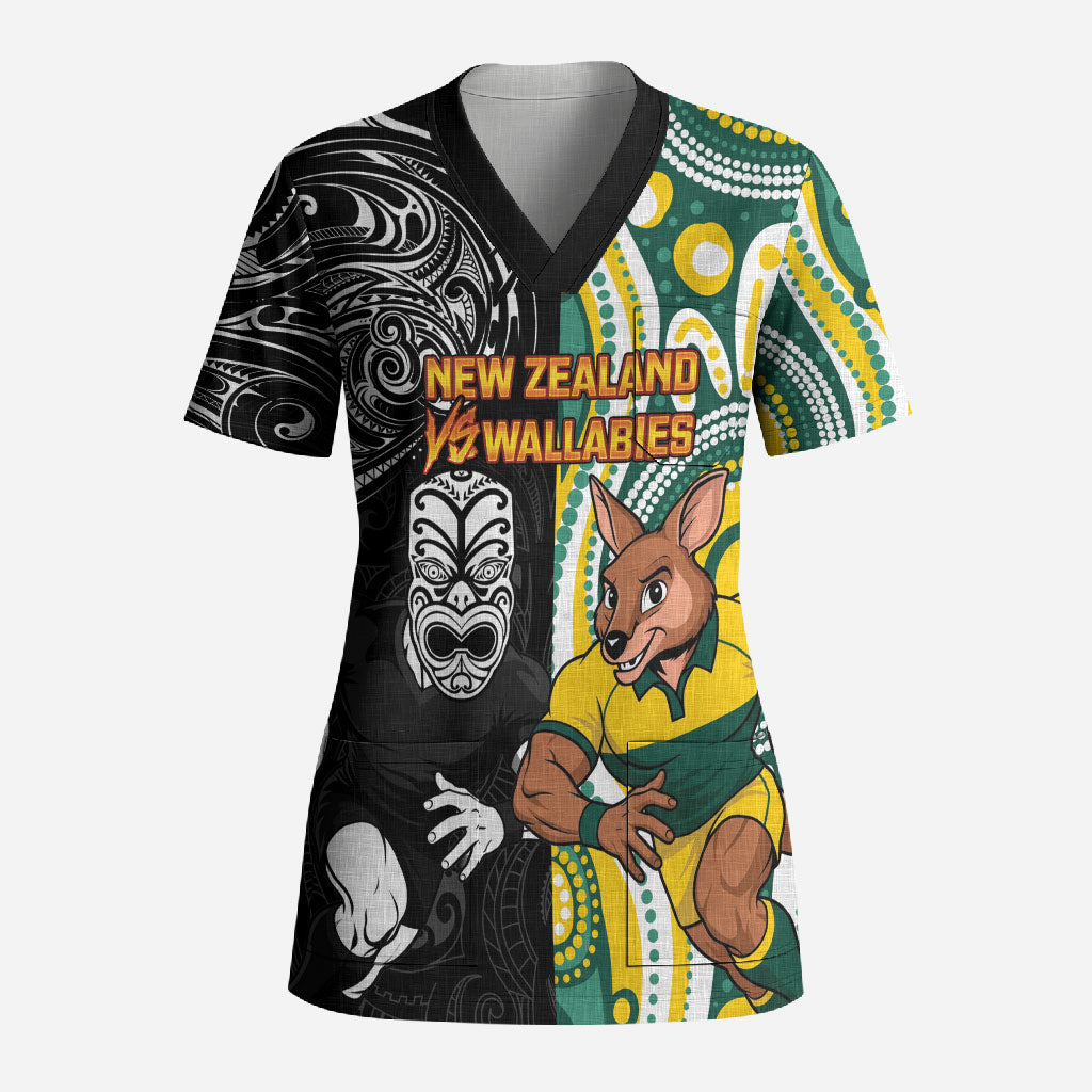 Custom Australia vs New Zealand Scrub Top Rugby Rivalry Two Nations One Battle