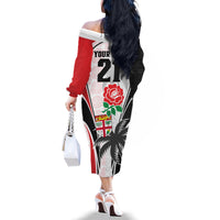 Custom Fiji England Rugby Family Matching Off Shoulder Long Sleeve Dress and Hawaiian Shirt Tapa Pattern and Rose Flower World Cup 2023 LT9 - Polynesian Pride
