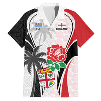 Custom Fiji England Rugby Family Matching Summer Maxi Dress and Hawaiian Shirt Tapa Pattern and Rose Flower World Cup 2023 LT9 Dad's Shirt - Short Sleeve White - Polynesian Pride