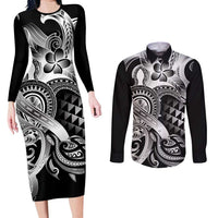 Aloha Black Tribal Honu Tattoo Couples Matching Long Sleeve Bodycon Dress and Long Sleeve Button Shirt LT9 Black - Polynesian Pride
