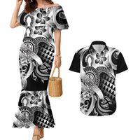 Aloha Black Tribal Honu Tattoo Couples Matching Mermaid Dress and Hawaiian Shirt LT9 Black - Polynesian Pride