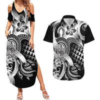 Aloha Black Tribal Honu Tattoo Couples Matching Summer Maxi Dress and Hawaiian Shirt LT9 Black - Polynesian Pride