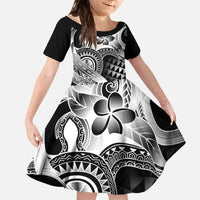 Aloha Black Tribal Honu Tattoo Family Matching Off The Shoulder Long Sleeve Dress and Hawaiian Shirt LT9 Daughter's Dress Black - Polynesian Pride