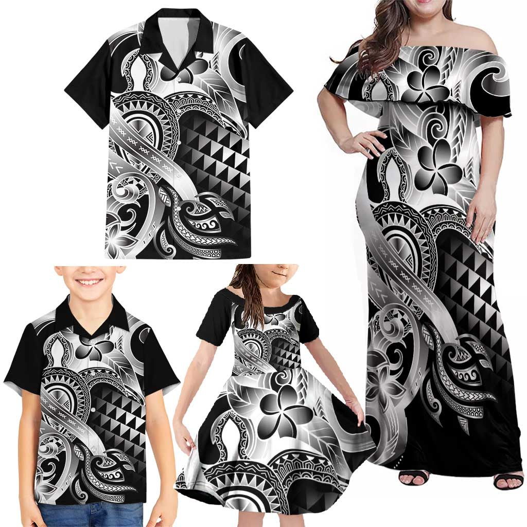 Aloha Black Tribal Honu Tattoo Family Matching Off Shoulder Maxi Dress and Hawaiian Shirt LT9 - Polynesian Pride