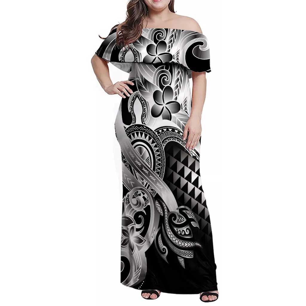 Aloha Black Tribal Honu Tattoo Family Matching Off Shoulder Maxi Dress and Hawaiian Shirt LT9 Mom's Dress Black - Polynesian Pride
