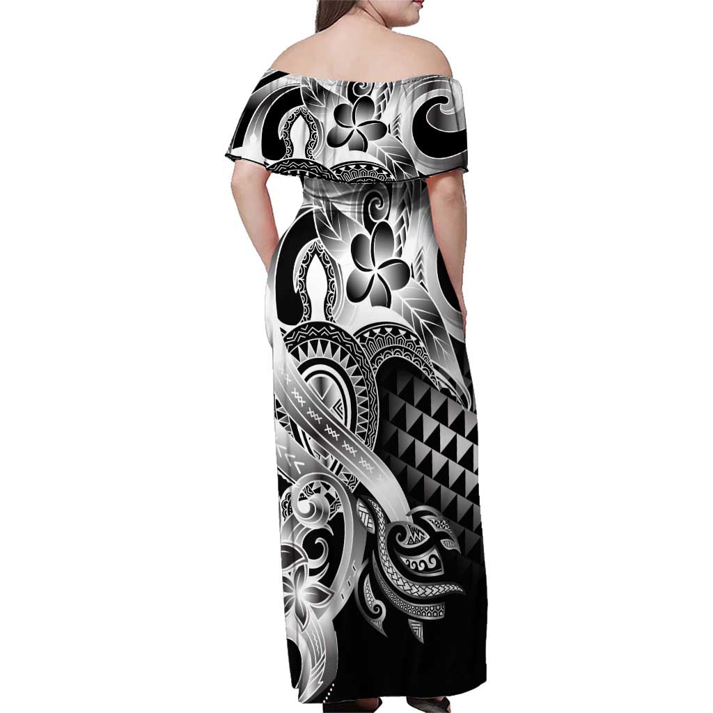 Aloha Black Tribal Honu Tattoo Family Matching Off Shoulder Maxi Dress and Hawaiian Shirt LT9 - Polynesian Pride