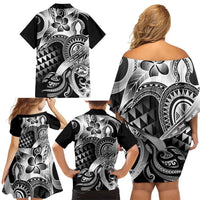 Aloha Black Tribal Honu Tattoo Family Matching Off Shoulder Short Dress and Hawaiian Shirt LT9 - Polynesian Pride