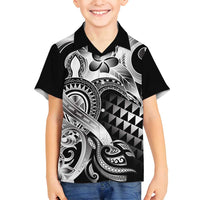 Aloha Black Tribal Honu Tattoo Family Matching Off Shoulder Short Dress and Hawaiian Shirt LT9 Son's Shirt Black - Polynesian Pride