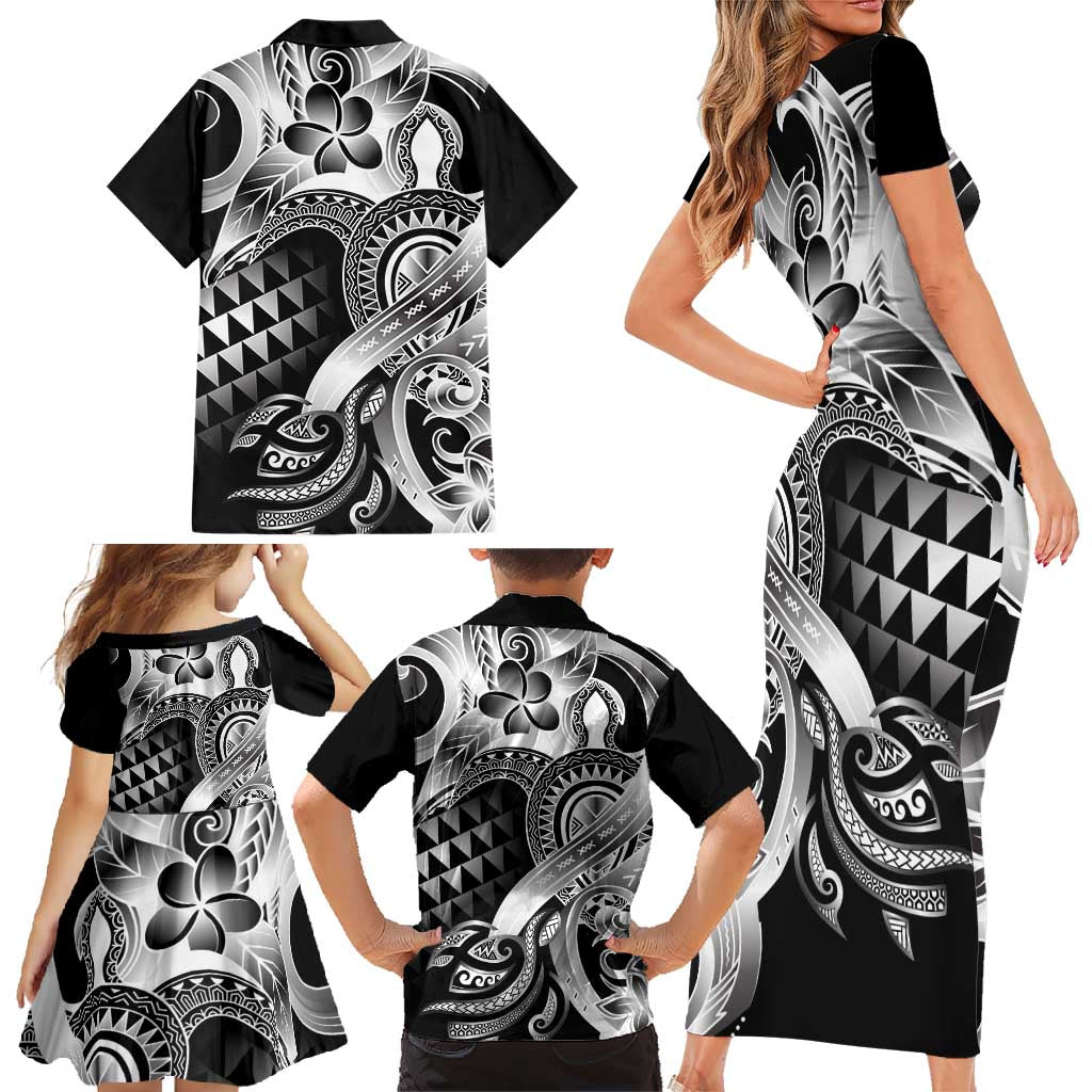 Aloha Black Tribal Honu Tattoo Family Matching Short Sleeve Bodycon Dress and Hawaiian Shirt LT9 - Polynesian Pride