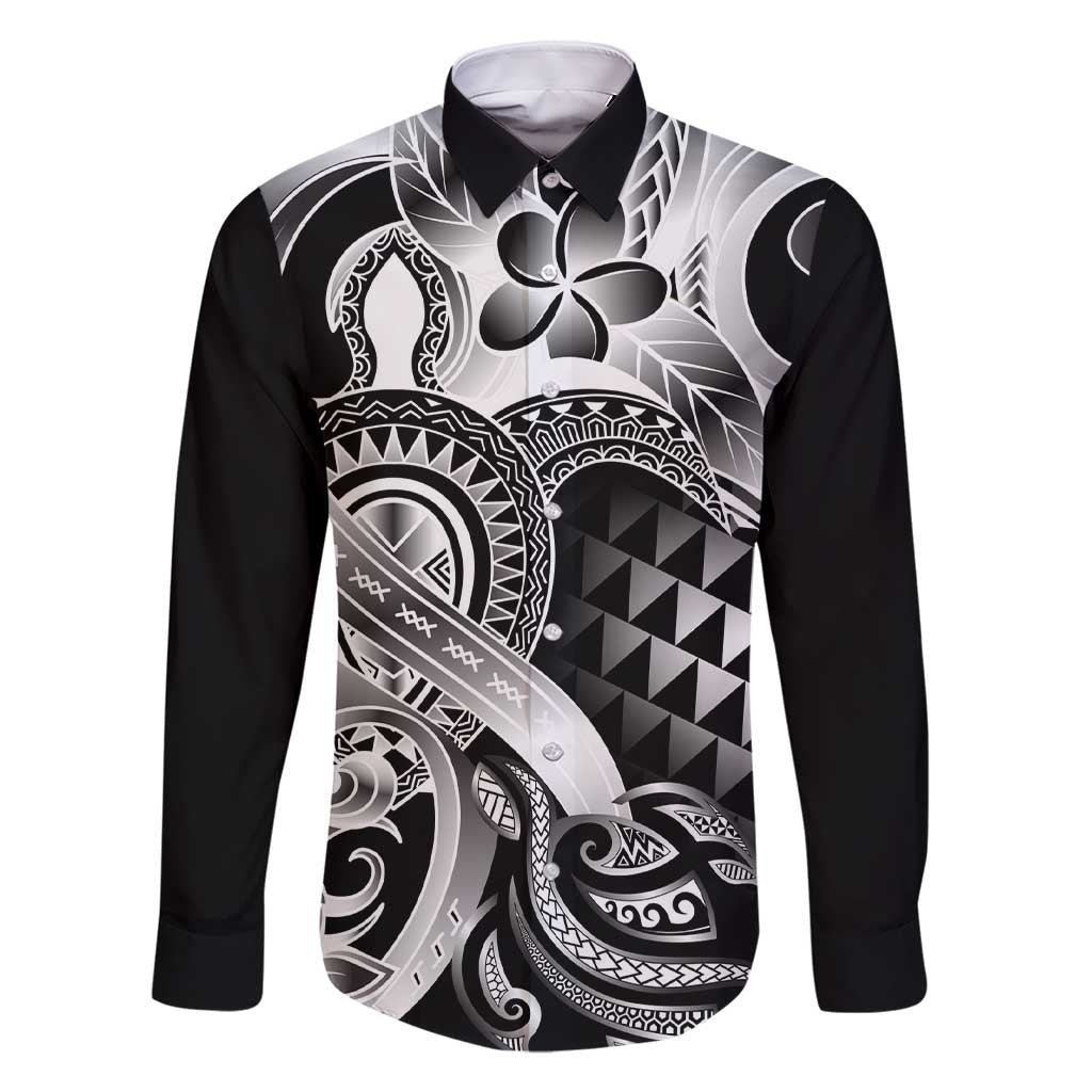 Aloha Black Tribal Honu Tattoo Family Matching Short Sleeve Bodycon Dress and Hawaiian Shirt LT9 Dad's Shirt - Long Sleeve Black - Polynesian Pride
