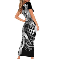 Aloha Black Tribal Honu Tattoo Family Matching Short Sleeve Bodycon Dress and Hawaiian Shirt LT9 - Polynesian Pride