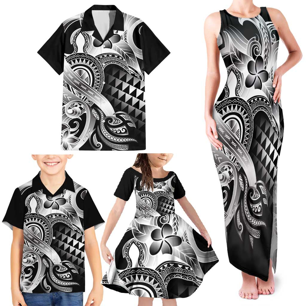 Aloha Black Tribal Honu Tattoo Family Matching Tank Maxi Dress and Hawaiian Shirt LT9 - Polynesian Pride