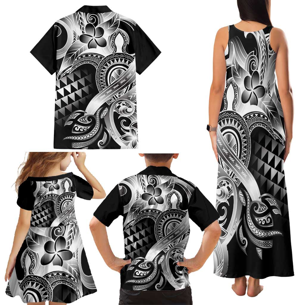 Aloha Black Tribal Honu Tattoo Family Matching Tank Maxi Dress and Hawaiian Shirt LT9 - Polynesian Pride