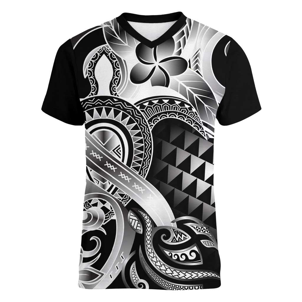 Aloha Black Tribal Honu Tattoo Women V-Neck T-Shirt LT9 Female Black - Polynesian Pride