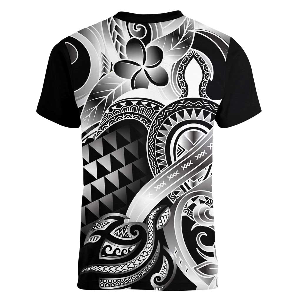 Aloha Black Tribal Honu Tattoo Women V-Neck T-Shirt LT9 - Polynesian Pride