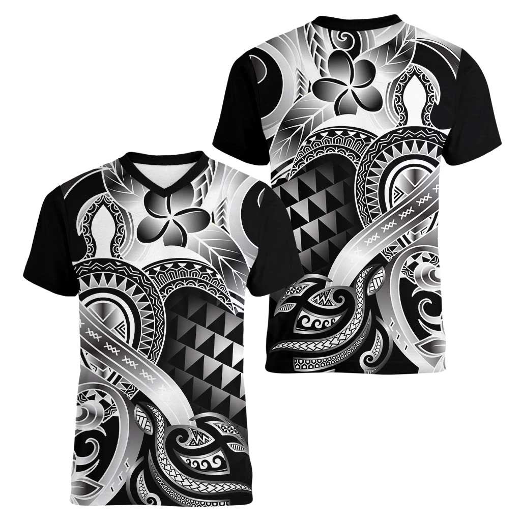 Aloha Black Tribal Honu Tattoo Women V-Neck T-Shirt LT9 - Polynesian Pride