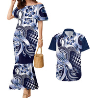 Aloha Blue Tribal Honu Tattoo Couples Matching Mermaid Dress and Hawaiian Shirt LT9 Blue - Polynesian Pride