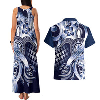 Aloha Blue Tribal Honu Tattoo Couples Matching Tank Maxi Dress and Hawaiian Shirt LT9 - Polynesian Pride